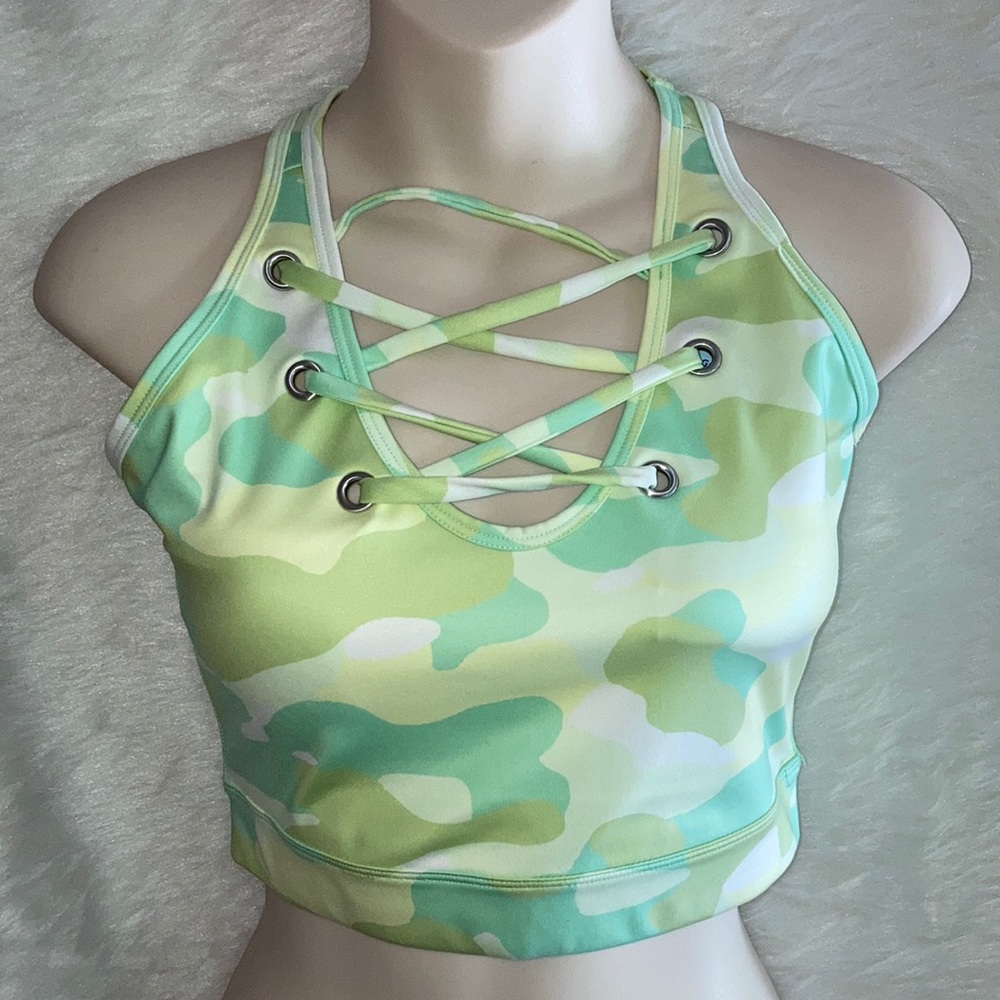 Wavvy Camouflage Camo Sports Bra Neon Green